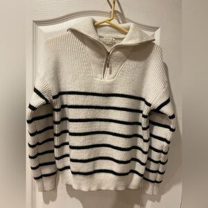 DREAMERS BY DEBUT Cream and black Ribbed Half-Zip Sweater Size XS/S